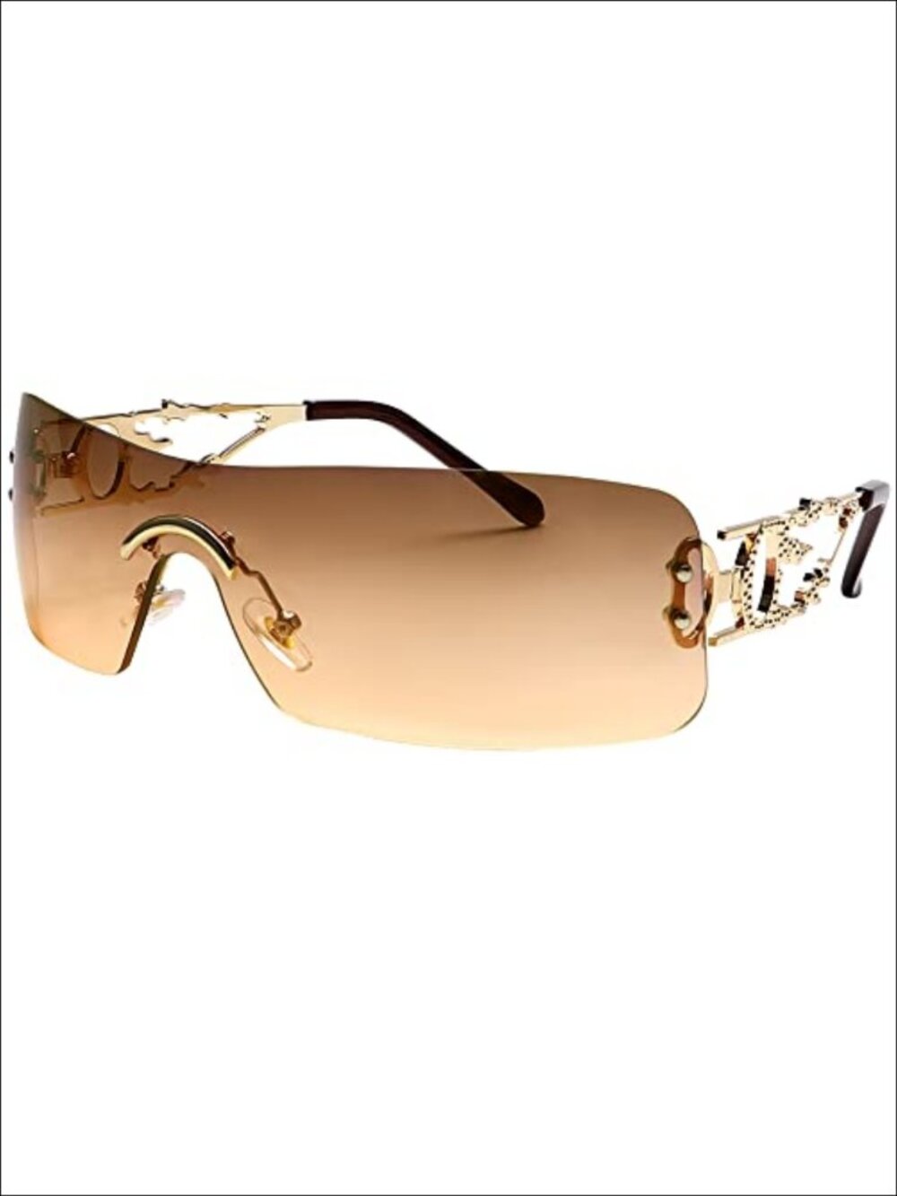 Y2K Rectangle Rimless Sunglasses Unisex Retro Flame Metal Frame UV400